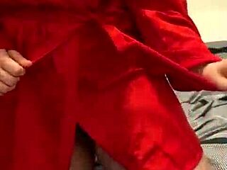 Brunette in red lingerie plays with her big ass and tits in amateur reality