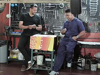 mechanic pounds muscular bodybuilder's big tits and ass hard