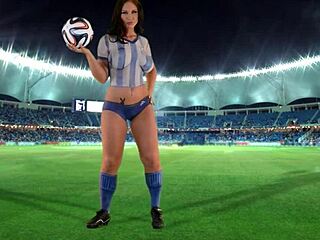 argentinian latina football fanatic strips naked, teasing with her curves and tits on field