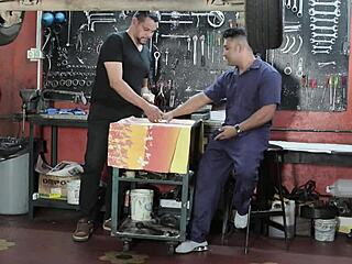 mechanic pounds muscular bodybuilder's big tits and ass hard