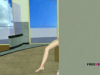 فتاة مراهقة حلوة في أنمي ثلاثي الأبعاد تفرك بموزة