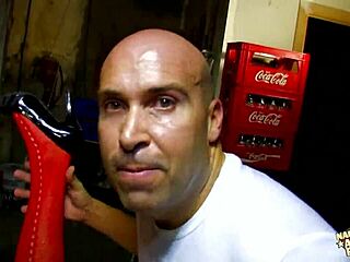 Guy drills tight ass in garage, cums in mouth