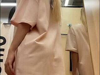 Feeling exposed trying haul in open fitting room with passersby