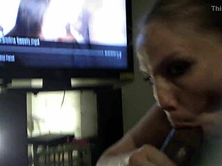 Girl teases with sucking blowjob