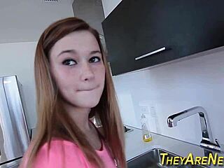 cute teen 18+ takes a massive cumshot after riding a monster cock hard.