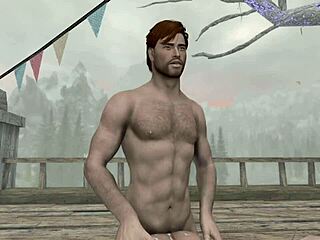 Check out this gay Skyrim threesome happening outdoors! 🎮👨‍👨‍👦