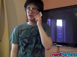 Ebony princess sucks nerd's cock in interview