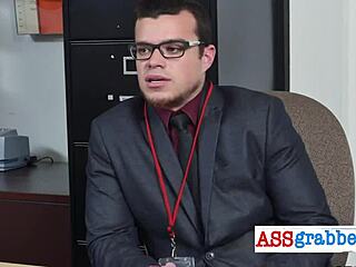 Intense Threesome Bareback Sex In Office