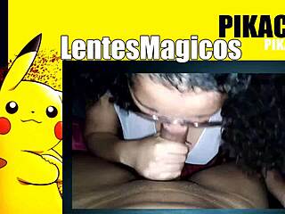 Mexican girl with glasses learns sucking