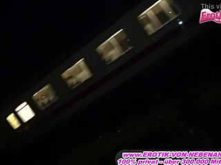 blonde milf girlfriend walks with cum on face in public german outdoor