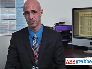 Intense Threesome Bareback Sex In Office