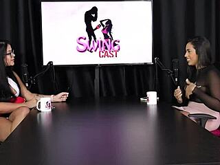 Karen Bessa enjoys watching trans couples and joins a gangbang with thirteen men in sheer red lingerie