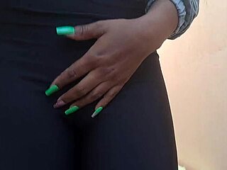 I adore watching my horny Latina in tight pants getting wet on the street