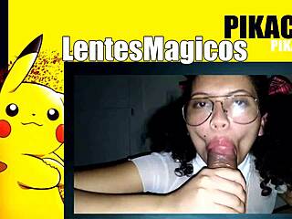 Mexican girl with glasses learns sucking