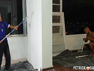 the talented painter with a big tool works on his brazilian project