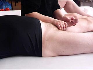 Carmen edges a massive cumshot with her hands and tits