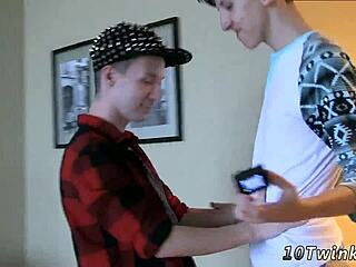 Young twink boys share deep kisses and bareback gay sex.