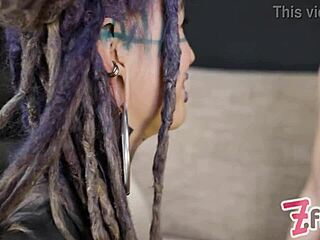 Dominatrix in pet play controls tattooed cat-girl with anal butt plug