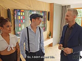 Latina Wife with Shaved Pussy and Tattoos Sells Sex on Sofa