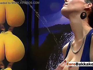 Horny euro hottie takes a black cock loaded with piss.