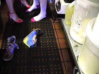 passionate lesbian muff diving in messy kitchen