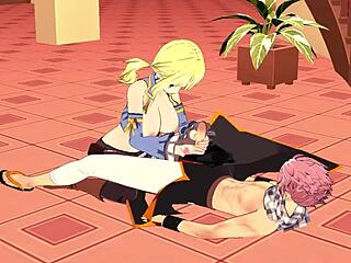 Lucy Natsu Fairy Tail Hentai Blowjob and Cumshot Action