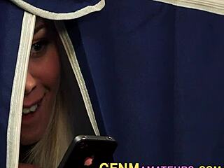 Clothed Amateur Blonde Gets Spermed in Wild CFNM Handjob Scene! Watch!