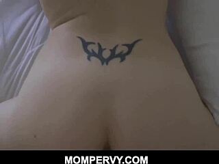 Short-Haired MILF Stepmom Helps Stepson Kindly on Bed POV