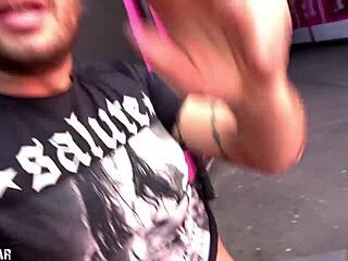 hamburg reeperbahn andy-star meets blonde outside bar.