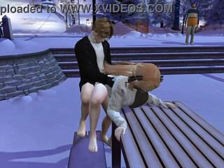 Di Hari Salju di Animasi 3D, Pasangan Seks Publik dengan Lick dan Suck