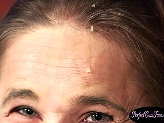 Halloween brunette casually sucks british dick and gets cum on face