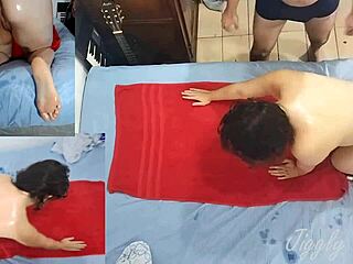 pov gorgeous curvy amateur gives hot oily massage and footjob