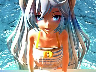 Miku gets wet and teases by the pool in part 1