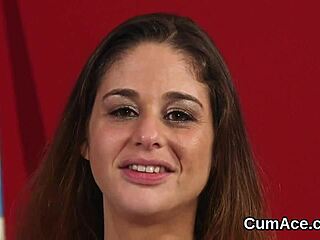 horny hottie gulps cumshot on face in pov blowbang