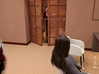 College babe in 3d cartoon without panties under the desk