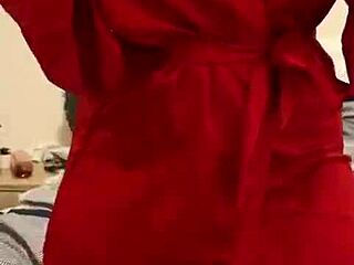 Brunette In Red Lingerie Plays With Herself