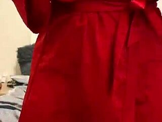 Brunette In Red Lingerie Plays With Herself