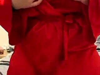 Brunette In Red Lingerie Plays With Herself