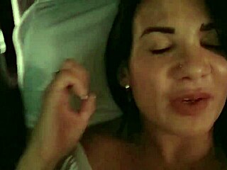 brunette masturbating in public bus outdoor scene