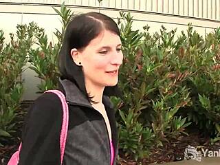 Yanks babe Tundra boldly masturbates in a public restroom