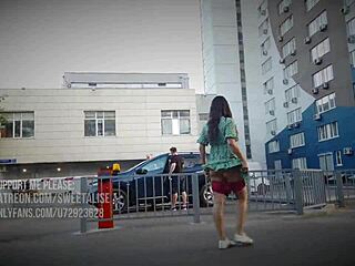 Flashing tits and upskirt with no panties in daring public display