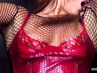 Redhead curvy milf bombshell rough fuck with stranger guy!