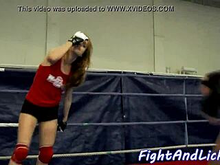 Lezzie teens scissor pussies after wrestling fight