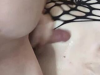 Filling The Fishnet With Cum In Lingerie Scene.