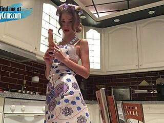 lovely blonde camgirl playing with dildo in the kitchen until orgasm