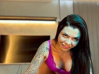 Brazilian milf sucks dick and swallows cum in lingerie