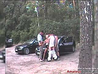 For some reason, two of Germany's swinging pair bout in a parking lot, attract two other men