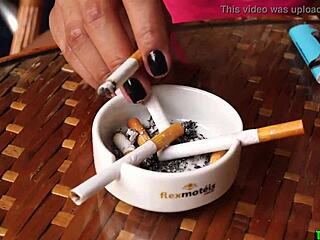 Smoking hot trans babe jerks off her cock with style