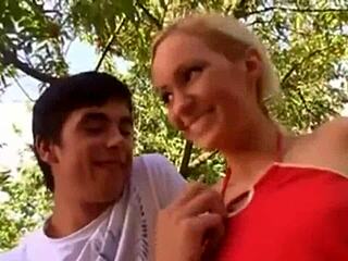 cute blonde teen gets anal and facial