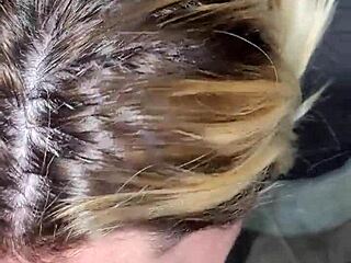 Blonde slut takes deepthroat blowjob and cum